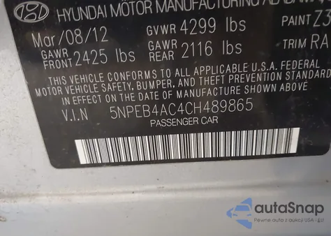 2012 Hyundai Sonata Gls from USA, damaged, VIN 5NPEB4AC4CH489865